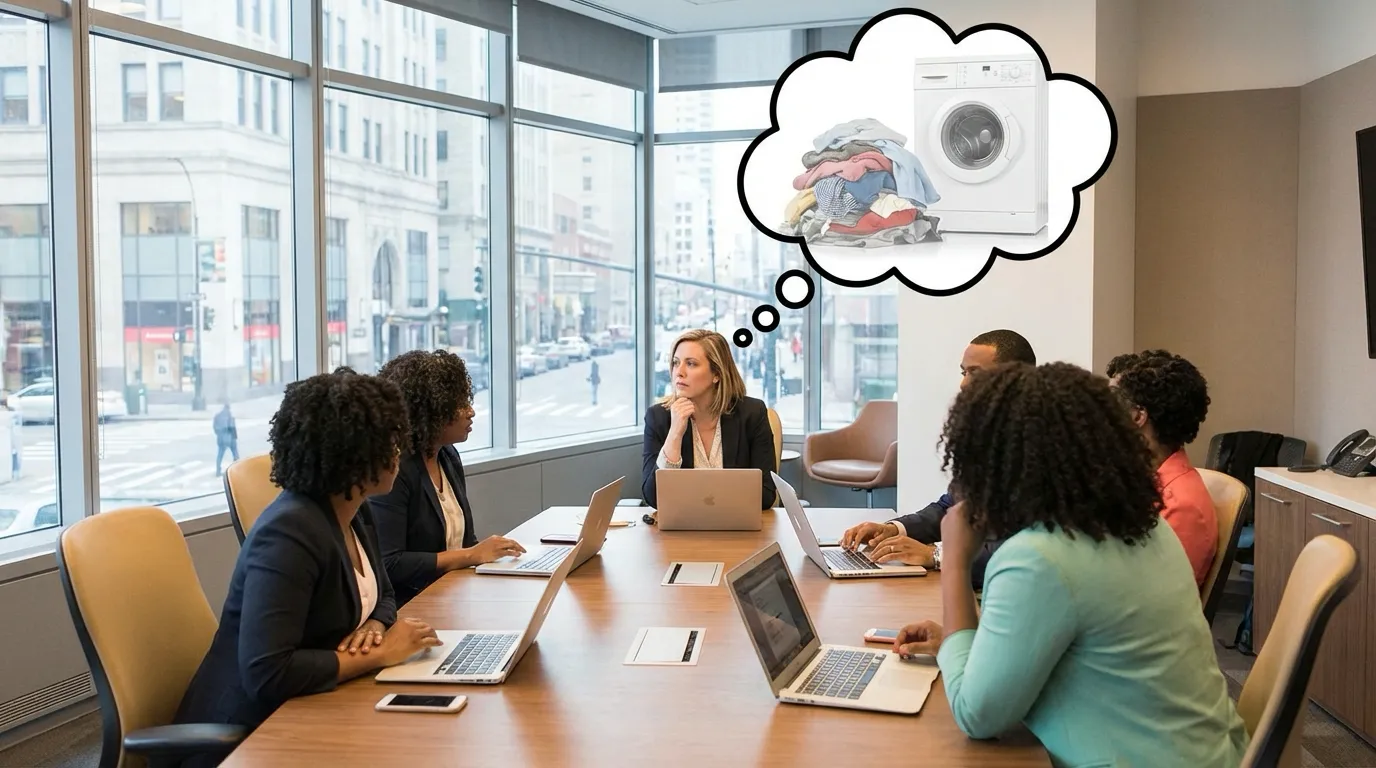 LaundryTask Customer thinking about the Laundry while working on a meeting